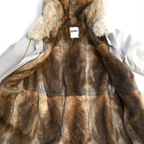 Yves Salomon YS Army Parka Coat Womens 42 XL Gray Fur Lined Waterproof Jacket - Picture 7 of 15